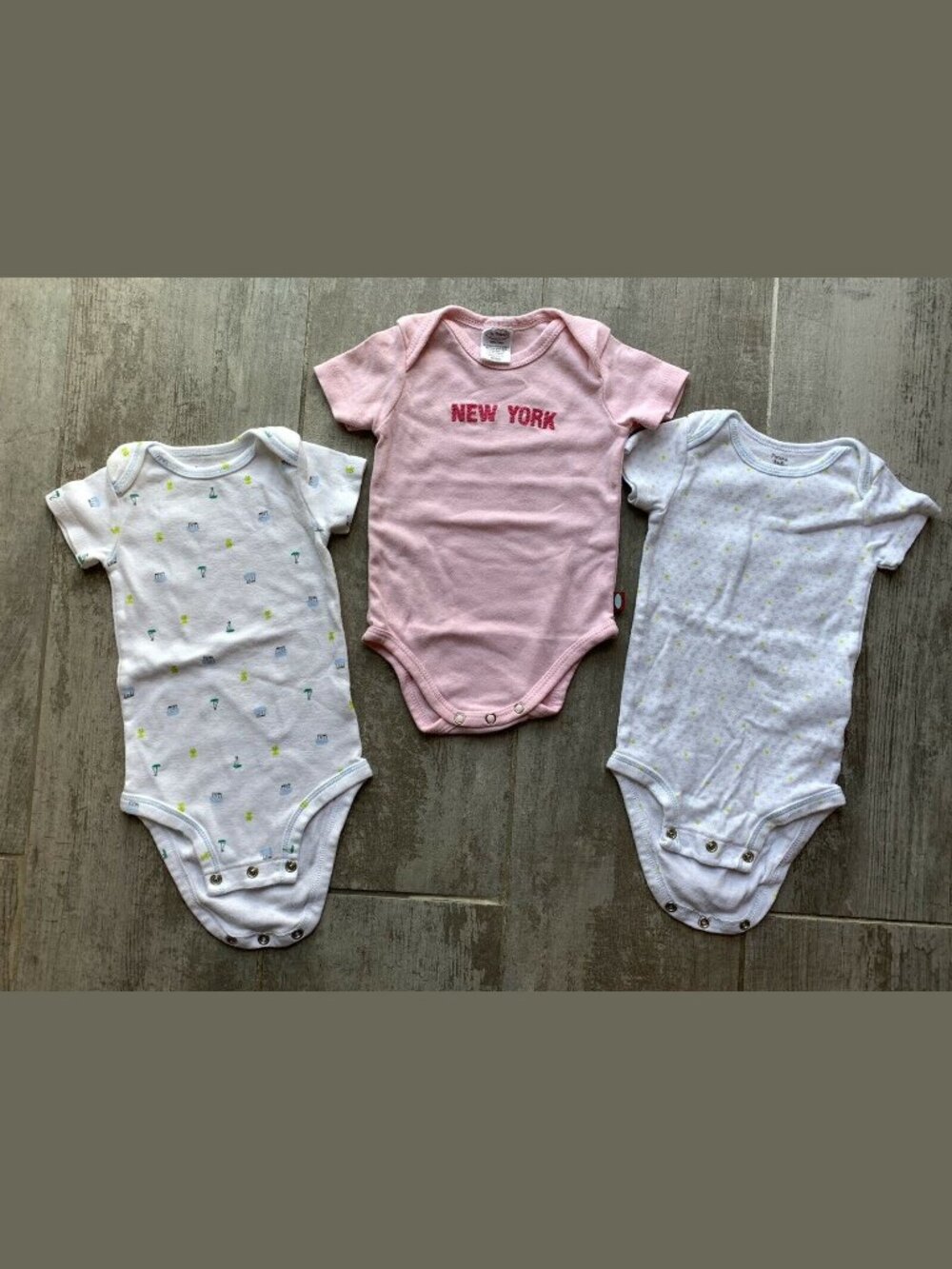 Baby Girl Lot Set of 3 White Pink 100% Cotton Bodysuit Romper Outfit EUC 6-9 M